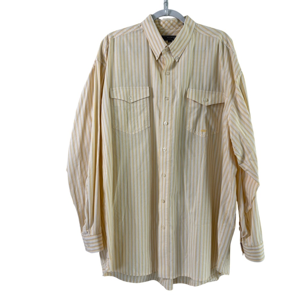Roper Button Down Shirt Mens 2XL Yellow Striped Long Sleeve Cotton Western